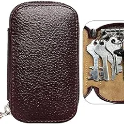 cvanu Leather Key Case Wallet Pouch Keychain Holder and 6 Hooks with Zipper Closure_cv-picture-20