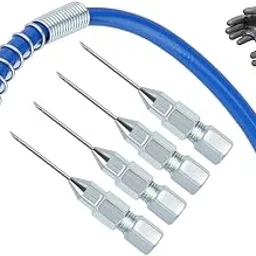EPITECH MART 4PC Grease Gun Needle Tip Grease Nozzle With 12'' Blue Flexible Hose Pipe-image-8