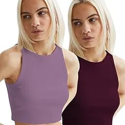 keri perry Women's Knitted Solid Sleeve Less Round Neck Ribbed Tank & Crop Tops (Pack of Two (2))-picture-30