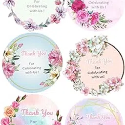 Le Delite Floral Theme Thank You for Celebrating with us Note Stickers Tags, 50 Pieces, Round, 6 Designs (Paper), Multi Color | Best Wishes Stickers for Return Gifts-Self-Adhesive-picture-20