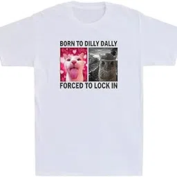 uniqx Born to Dilly Dally Forced to Lock in Funny Cat Meme Humor Quote Men's T-Shirt-picture-53
