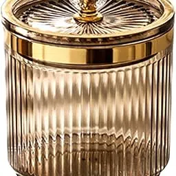 LICHTS Makeup Cotton Swab Ball Holder Jar with Lid for Countertop Desktop Dresser Brown-picture-10