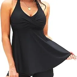 Two Piece Tankini Swimsuits for Women with Shorts Halter V Neck Bathing Suits Flowy Twist Front Swimwear-image-19