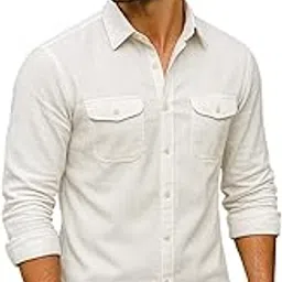 veirdo Men's Pure Cotton Utility Shirt | Full Sleeve Casual Button-Down with Dual Chest Pockets | Stylish & Comfortable Everyday Wear | Colors: Beige, Black, Maroon, Olive, Rust & White-picture-24