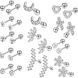 loom tree 24Pcs Stud Earrings Set Flatback Gifts Barbell for Men Women Silver | Jewelry & Watches | Fashion Jewelry | Earrings-picture-41