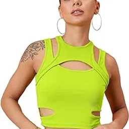 uptownie lite Women's Sleeveless Stretchable Regular Fit Ribbed Top with Front Cut-Outs-picture-26