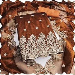 hmp fashion Women's Unstitched Twill Net Embroidered Dress Material with Neck Work & Dupatta | Ethnic Wear for Women | Wedding, Party & Festive Wear-picture-17