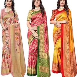 yashika Women's Combo Art Silk Saree with Blouse Piece-Pack of 3(AIR Peach-ALIFA Pink-MINALI Mustard) Multicolor-03-picture-28