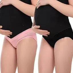 MeraOne Maternity Low Waist Panties for Pregnant Women | Cotton Printed Underwear for Womens| V Shaped Lingerie for Pregnant Ladies, Pack of 2 (Pink-Black)-image-20