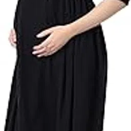zelena Cotton Stretch Maternity & Nursing Dress | Knee-Length Feeding Dress with Concealed Zips & Side Pocket | Pregnancy & Postpartum Friendly-picture-31