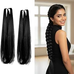 Artificial Fake Long Black choti Extensions Hair for Women & Girls - Pack of 2 Paranda Choti False Nakli Hair Wig - Extra Hair Braid Attachment for Ladies - Black (2Pcs)-image-90
