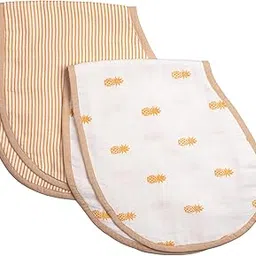 Masilo 100% Organic Muslin Burp Cloth & Bib for Newborn Baby/Ultrasoft Large Reusable Bib/Absorbent & Soft Burp Cloth for Teething Babies (2 x Burp Cloth) - Pineapple-image-81