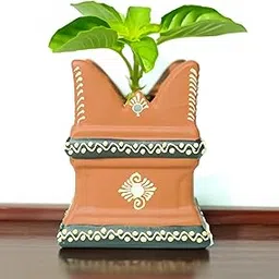 Shabana Art Potteries Decorative Terracotta Tulsi Plant Pot, Traditional Design with Ethnic Patterns, Indoor Planter,Pen Holder Multipurpose-picture-37