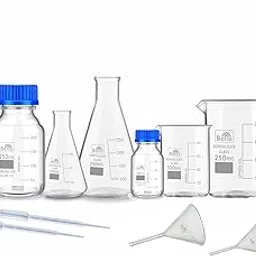 Bello Professional Kit Product of 12 | Borosilicate Measuring Beaker, Reagent Bottle, Conical Flask, And Plastic Cylinder, Dropper 3ml With Plastic Funnel For School College Lab Laboratory-image-61
