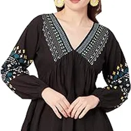 V-Neck Tops for Womens, Viscose Rayon Printed Summer Casual Top Tunic-image-26