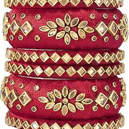 peora Blue Silk Thread Crystal Studded Floral Design Bangle Chuda Set Jewellery for Women Girls-picture-24
