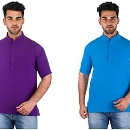 deshbandhu dbk DESHBANDHU - Men's Cotton Regular Solid Plain Short Kurta Half Sleeves - Casual Wear/Kurta for Man/Traditional Ethnic Regular Kurta/Short Kurta for Summer (Pack of 2)-picture-13