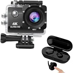 Drumstone Combo Pack of 2 Items- Touch Screen Sports Action Camera, 4K Waterproof Sport Camera,170 Degree Wide Angle WiFi HD Cam, 16MP with True Wireless TWS4 Bluetooth Version V5.0 Headset Earphone-image-52