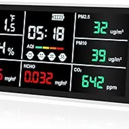 Air Quality Monitor Indoor 9 in 1 Air Quality Meter Portable CO2 Monitor Formaldehyde Detector VOC Sensor AQI Index PM2.5 PM10 and Humidity Temp & Time Air Monitor Test Kit-image-90