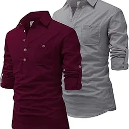 univibe Full Sleeve Casual Spread Collor Slim Fit Short Kurta for Men (Pack of 2)-picture-16