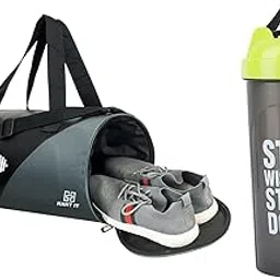 Hang It Gym Bag Combo for Men ll Grey Black Gym Bag and Green Bottle ll Gym Bag Bottle Combo ll Gym Bag with Shoe Compartment Gym & Fitness Kit-picture-41