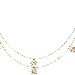 kungums Double Layer Invisible Necklace Chain for Women - Dainty Gold Plated Floating Star Charm Choker, Minimalist Cubic Zirconia Layered Chain Jewelry Gift-picture-52
