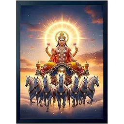 ARTFUL TOY BOX – Surya Dev with Seven (7) Horses Photo Frame Wall Hanging | Divine Solar Chariot Design | Spiritual Surya Dev Painting | Premium Black Fiber Frame | Glossy Finish | Devotional Home Decor – 12×18 Inch (30×45 cm)-picture-30