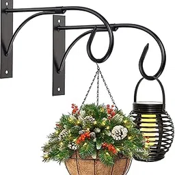 Plant Brackets for Hanging Baskets, 2pcs 11 Inch Iron Wall Mount Plant Hanging Bracket Durable Rust-Resistant Plant Hanger Hook for Hanging Plants Drying Rack Bird Cages Lantern Windchime House Sign-image-52