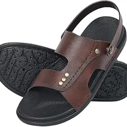 richy adam FLIK Men's Leather Sandals, Double Strap with Metal Accents, Black, Casual Comfort-picture-35