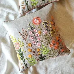 Spaces Inside Set of 2 Embroidered Cotton Cushion Covers – 16x16 Inches | Decorative Throw Pillow Covers for Sofa, Bed & Living Room | Handcrafted Cotton Cushion Cases with Zip Closure (Color 29)-image-42