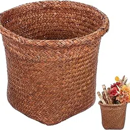 Gadpiparty Straw Woven Wastebasket Wicker Trash Can Round Rattan Waste Basket Sundries Storage Basket Garbage Container Bin for Bedroom Bathroom Offices Home, Size S-picture-29