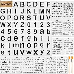 74 Pieces Letter and Number Stencils Alphabet Drawing Template Reusable Plastic Painting Craft Stencils with 2 Pieces Wooden Stencil Brushes for Painting on Wall, Wood, Journal, DIY Craft Project-picture-22