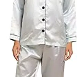 g-ka Women's Satin Pajama Set – Long Sleeve Button-Down Top with Matching Pants, Soft Sleepwear Loungewear-picture-45