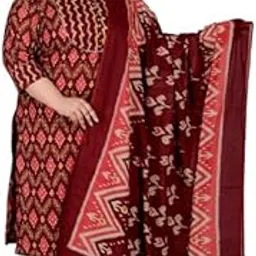 swasti Plus Size Maroon Floral Print Pure Cotton Straight Kurta, Dupatta & Pant Set-picture-23