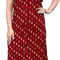 indiclan Round Neck Cotton Nighty Fully Front Open (Maroon Printed)-picture-13