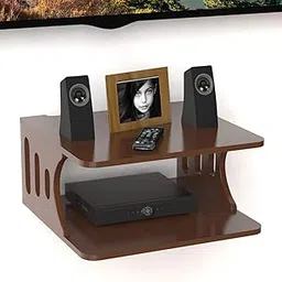 LIVINGLOOM Engineered Wood Set Top Box Holder Router Stand Wi-Fi Modem Stand Wall Mount| Rack| Shelf Floating Shelves for Home Decor, Decoration, Living Room, Bedroom, Storage, Kitchen (Brown) image 1