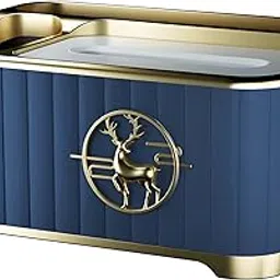 KIMANA Multipurpose Organizer with Tissue Paper Box Holder – Decorative Storage for Office Desk, Vanity, Dining Table, Makeup, Cutlery & More – Stylish Plastic Caddy with Compartments - Midnight Blue-image-8