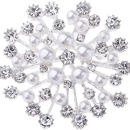 Gold and Silver Pearl Crystal Snowflake Flower Design Brooch Pin Badge Fashion Brooches Clothing Saree Scarf Dress Rhinestone Clip Designer Bags Decoration Jewelry Gift for Women Girls-image-64
