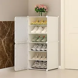 Mevigo 6 𝐒𝐡𝐞𝐥𝐟 DIY Shoe Rack Box Organizer |Multi-Purpose Plastic Shoes Rack for Home |Home Storage Shoe Rack with Door for Entryway, Chappal Slipper Sandals Shoe -White-Hv1-6-picture-31