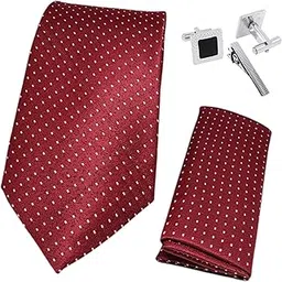 fashmade “where fashion is made” FashMade Premium Italian Silk Tie, Pocket Square with Square Brass Cufflinks & Silver Honeycomb Tie Pin Combo in Leather Gift Box for Men – Formal & Wedding Set tp-31-picture-32
