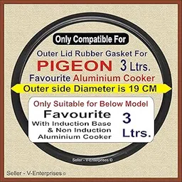 Outer Lid Rubber Gasket compatible for 3 Litres PIGEON FAVOURITE ALUMINIUM Pressure Cooker. Outer side Dimeter is 19 cm (Pack of 1) (Black Color)-picture-11
