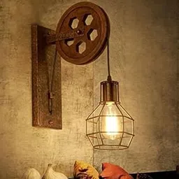BECRAFT Pulley Wall Light Fixtures, Vintage Wall Lighting Lift Retro Iron Wall Lamp Sconces, Cage Wall Mount Light Fixture for Living Room Kitchen Bedroom 40wtt Filament [Bulb Included]-picture-23