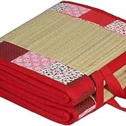 Foldable Mat with Korai River Grass Chatai 2.5 X 6 Feet 15MM Soft Foam Light Red Cotton Fabric, Reduced Back Pain Portable-picture-12