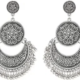 yellow chimes Oxidised Earrings for Women Tribal Muse Traditional Oxidised Silver ChandBali Earrings for Women and Girls image 1