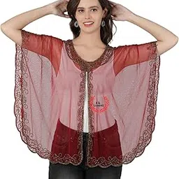 Women's Net Hand Bead Embroidery Designer Short Cape Poncho-picture-55