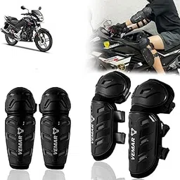 Auto Pearl Motorcycle Knee Shin Guards Elbow Pads, 4 in 1 Monstor Style Knee Shin Safe Protection Armor for Moto Cycling Racing compatible with CBZ (Black, 4Pcs)-picture-21