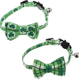 balacoo 2pcs Adjustable Cat Bowtie Collars Bell for Patrick's Day Removable Bow Decorative Puppy Necklace Pet Decorative Accessories Charming Colors Styles-image-15