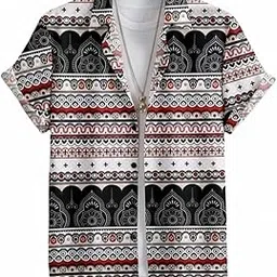 byaara Trendsetter Men's Half Sleeve Button Down Shirt, Geometric Aztec Print, Lycra Material, Casual Style for Men and Boys-picture-21