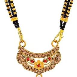 dulci Elegant Curved Design Gold-Plated Mangalsutra with Red Stone Floral Pendant for Women-picture-36
