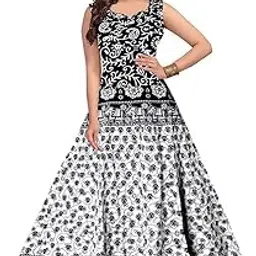 new kanishka boutique Women Fit and Flare Cotton Fabric Printed A-Line Maxi Midi Western Long Gown jaipuri printed jaipuri dress-picture-21